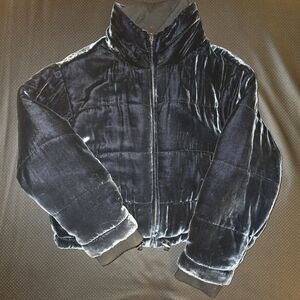 Zara Velvet Puffer Jacket in Dark Blue